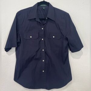 Lauren Ralph Lauren Dark Blue Button-Up Blouse